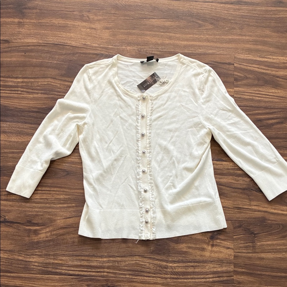 Off White House Black Market Cream Pearl-Trim Cardigan
